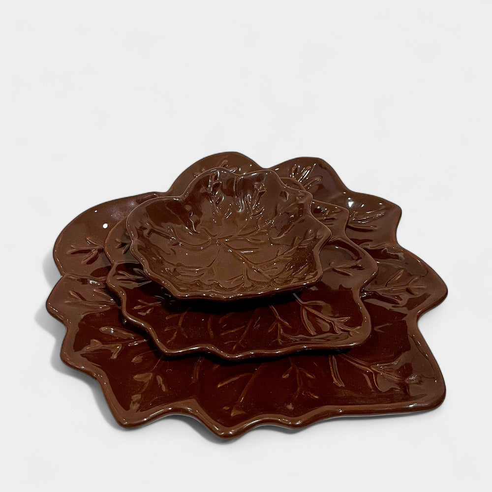 Platón Hoja Chocolate - Platón de Cerámica