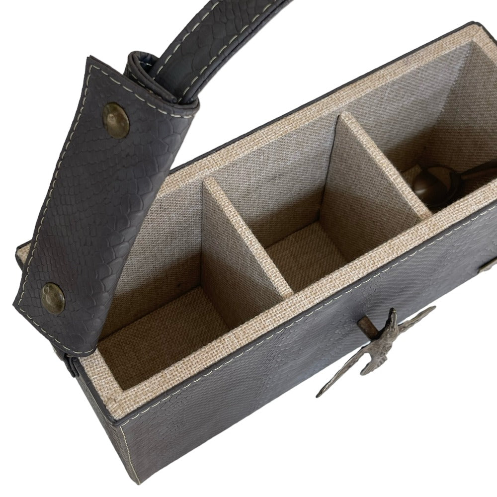 Caja para Cubiertos Drillo con Asa Azul Marino Herraje Colibrí - Organizador de Cubiertos